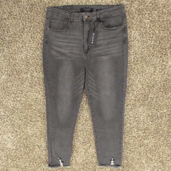 Risen Los Angeles Jeans‎ Women's 2XL Dark Gray Ankle Skinny Frayed Hem Denim - Picture 1 of 11